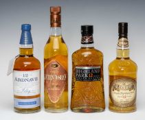 WINE, WHISKY & SPIRITS CLUB HOUSE: FOUR BOTTLES OF MALT WHISKY comprising, Glenturret 12yo, 40%,