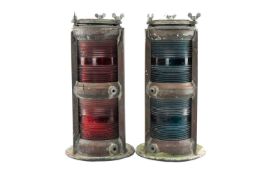 MARITIME CLUB HOUSE: PAIR SHIP'S DOUBLE TIER COPPER NAVIGATION LAMPS, from TSS Manxman, built