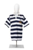 RUGBY UNION CLUB HOUSE: HONG KONG FC JERSEY, blue and white hoops, short sleeves, white collar