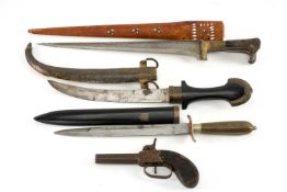 MILITARY CLUB HOUSE: ETHNOGRAPHIC & OTHER WEAPONS, including North African Jambiya with chased brass