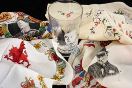 ROYALTY CLUB HOUSE: ASSORTED COMMEMORATIVE MEMORABILIA, including Churchill scarf, Edward VII