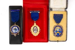 BUILDING TRADES CLUB HOUSE: THREE ENAMELLED MEDALS, to John D. Allen, comprising unmarked yellow