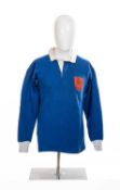 RUGBY UNION CLUB HOUSE: PIERRE ALBALADEJO FRANCE JERSEY, match worn blue No. 10 jersey from game