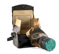 MILITARY CLUB HOUSE: WWII RESPIRATOR, with green painted metal grille, rubber and perspex mask
