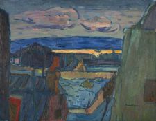 ‡ HEINZ KOPPEL (German / Welsh 1919 -1980) oil on canvas - entitled 'Edith', village scene with