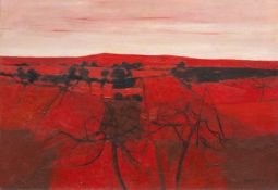 ‡ DAVID HUMPHREYS (b.1937) oil on canvas - entitled verso, 'Red Landscape', signed, 61 x 88cms