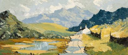 ‡ CHARLES WYATT WARREN (1908-1993) oil on board - entitled verso, 'The Road to Snowdon', signed,