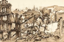 ‡ WILL EVANS (1888-1957) watercolour - Castle Square Buildings, Swansea, after the blitz of February
