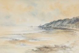 ‡ VALERIE GANZ (1936-2015) watercolour - the Gower Peninsula at low tide with Pier and Mumbles