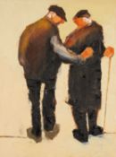 ‡ ALASTAIR ELKES-JONES (1942-2024) oil on canvas - entitled verso, 'Two Figures 1' on Fountain