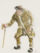 ‡ SIR KYFFIN WILLIAMS RA (1918-2006) watercolour and pencil - bow-legged farmer with walking