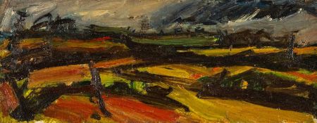 PETER PRENDERGAST (1946-2007) oil on panel - entitled verso 'Cornfield in Rosslare', inscribed and