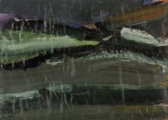 PETER PRENDERGAST (1946-2007) oil on paper - entitled verso 'Dark Hill, Gerlan', signed, circa 1987,
