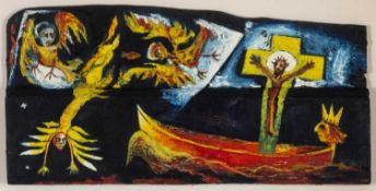 ‡ ANTHONY GOBLE (1943-2007) oil on wood panel - entitled verso, 'Voyage/Encounter', 30 x 61cms