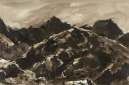‡ SIR KYFFIN WILLIAMS RA (1918-2006) ink wash - Eryri landscape, fully signed verso, 36 x 52cms