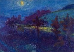 ERNEST ZOBOLE (1927-1999) mixed media - landscape at night, 12 x 17cms Provenance: from collection