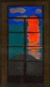 ERNEST ZOBOLE (1927-1999) oil on canvas - view from a window with the sun set, 55 x 31cms