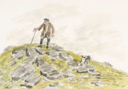 ‡ SIR KYFFIN WILLIAMS RA (1918-2006) large watercolour and pencil - entitled verso, 'Farmer on a