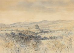 ‡ VALERIE GANZ (1936-2015) watercolour - Carreg Cennen Castle, signed, 36 x 49.5cms Provenance: