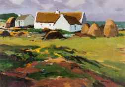 ‡ DONALD MCINTYRE (1923-2009) oil on board - entitled verso, 'The Old Farmhouse', fully signed, 56 x