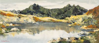 ‡ CHARLES WYATT WARREN (1908-1993) oil on board - entitled verso, 'Snowdon from Llyn Mymbyr',