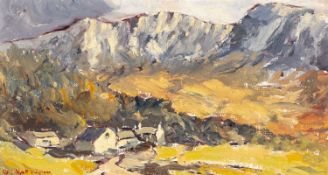 ‡ CHARLES WYATT WARREN (1908-1993) oil on board - entitled verso, 'Farm Near Cader Idris', signed,