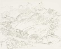 ‡ SIR KYFFIN WILLIAMS RA (1918-2006) pencil on paper - Eryri mountain landscape, Wales, 39 x 49cms