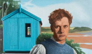 ‡ PAUL ANTHONY BARKER oil on canvas - entitled verso 'Dylan Thomas, The Writing Shed', signed with