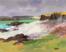 ‡ DONALD MCINTYRE (1923-2009) acrylic - entitled verso, 'Western Shore, Arran 2', signed with