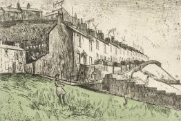 ‡ GEORGE CHAPMAN (1908-1993) coloured hard ground etching on zinc - entitled 'Terraced Houses,