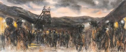 ‡ VALERIE GANZ (1936-2015) mixed media - entitled verso, 'Tower Colliery at Dusk' on Albany