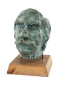 ‡ SHEILA-JEAN NEWTON (1924-2000) bronze bust of Sir Kyffin Williams, raised over square wooden base,