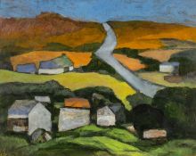 ‡ JOHN ELWYN (1916-1997) acrylic - 'Dyfed Upland Farm II', late 80s/early 90s, studio stamp, 31.5