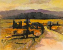 ‡ JOHN ELWYN (1916-1997) acrylic on paper - entitled verso, 'Collapsed Barn' with John Elwyn