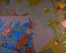 ‡ DAVID TINKER (1924-2000) acrylic on canvas - entitled ' York Visit', signed with initials verso,