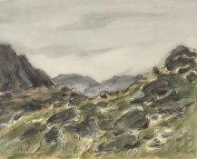 ‡ SIR KYFFIN WILLIAMS RA (1918-2006) pencil and watercolour - entitled verso, 'Above Bethesda' on