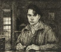 ‡ EDGAR HOLLOWAY (1914-2008) etching - 'Self Portrait No. 7', dated 1936, 25 x 30cms Auctioneer's