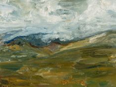 ‡ IVOR DAVIES MBE (b. 1935) oil on canvas - entitled verso, 'Gwynedd', view of Bwlch y Gorddinen,