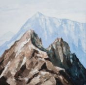 ‡ GWYN ROBERTS (b.1953) oil on canvas - the infamous and dramatic ridge of Crib Goch and Yr