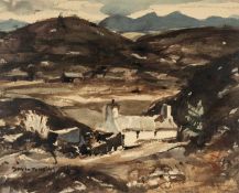 ‡ DONALD MCINTYRE (2023-2009) watercolour - entitled verso, 'Cottage in the Hills', signed, 42 x