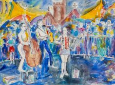 ‡ ROBERT MACDONALD (b.1935) watercolour - entitled verso, 'Jazz in the Bulwark, Brecon', signed