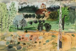 ‡ JOHN PIPER (1903-1992) mixed media on paper - entitled verso 'Lucy sur Yonne', signed, 35 x