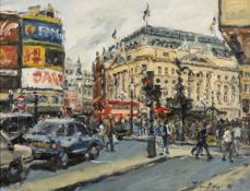 ‡ DAVID GRIFFITHS (b.1939) oil on canvas - London scene with Piccadilly Circus and the Eros