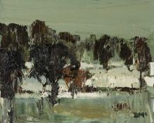 ‡ DONALD MCINTYRE (1923-2009) oil on panel - winter landscape, signed with initials, 25 x 30cms