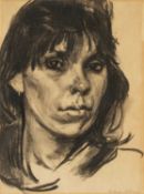 ‡ HARRY HOLLAND (b.1941) charcoal on paper - head portrait of a female, signed, 30 x 23cms
