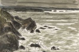 ‡ SIR KYFFIN WILLIAMS RA (1918-2006) watercolour & pencil - entitled verso, 'Coast, Porth