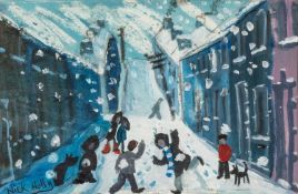 ‡ NICK HOLLY (b.1968) mixed media - entitled verso, 'Snowflakes & Rooftops' on Attic Gallery