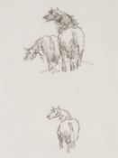 ‡ SIR KYFFIN WILLIAMS RA (1918-2006) ink on paper - three Welsh mountain ponies, on The Kyffin
