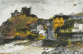 ‡ SELWYN JONES (1928-1998) pen and gouache - entitled verso, 'Criccieth Castle', dated verso 1956,