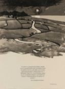 ‡ SIR KYFFIN WILLIAMS RA (1918-2006) monochrome print - view across farmland with moon and extract